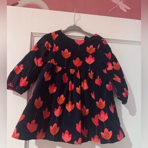 Jacadi corduroy navy dress with orange flowers. Size 18 months.